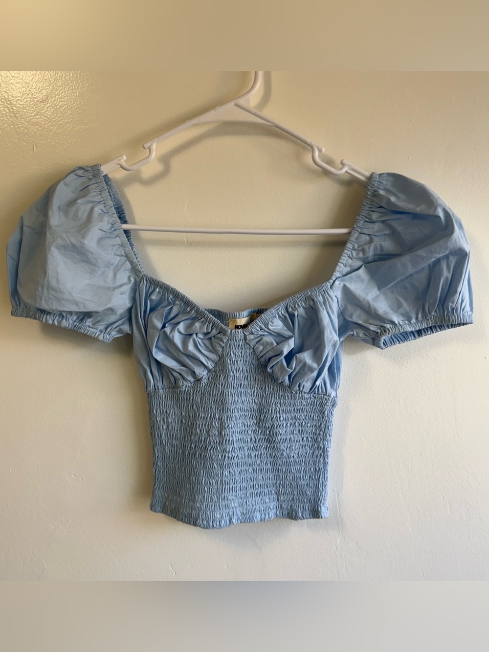 Fashion Nova Elena Blue Smocked Puff Sleeve Milkmaid Peasant Top size XS